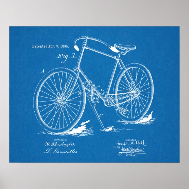 1895 Vintage Bicycle Patent Blueprint Art-utskrift Poster (Framsidan)