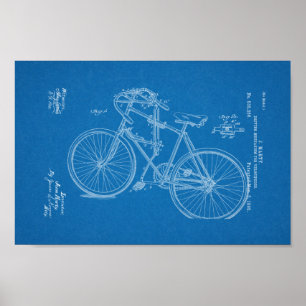 1895 Vintage Bicycle Patent Blueprint Art-utskrift Poster