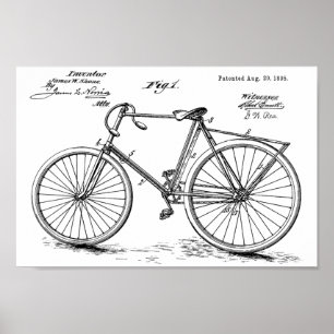 1895 Vintage Konstruktionspatentutskrift för cykel Poster