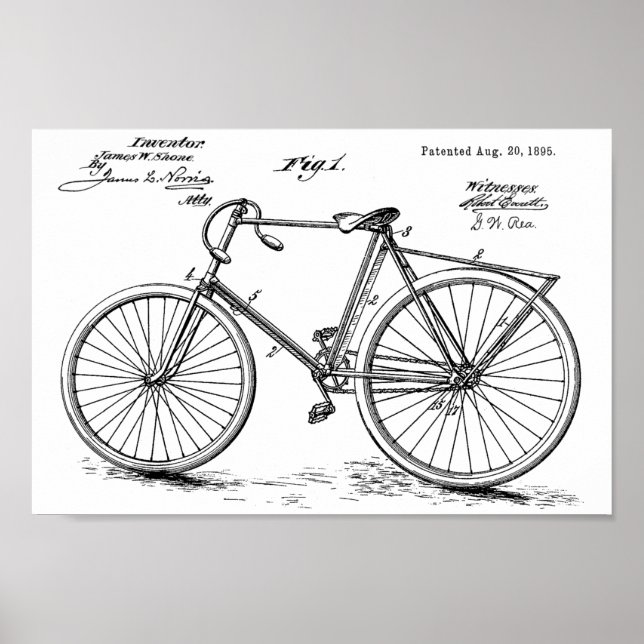 1895 Vintage Konstruktionspatentutskrift för cykel Poster (Framsidan)