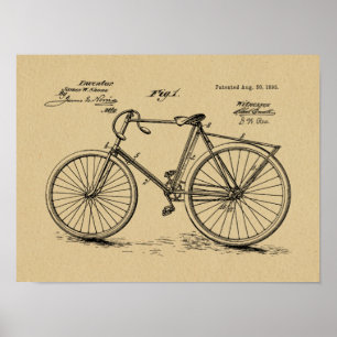 1895 Vintage Konstruktionspatentutskrift för cykel Poster