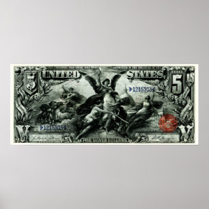 1896 amerikanska femdollarintyg Silver Poster