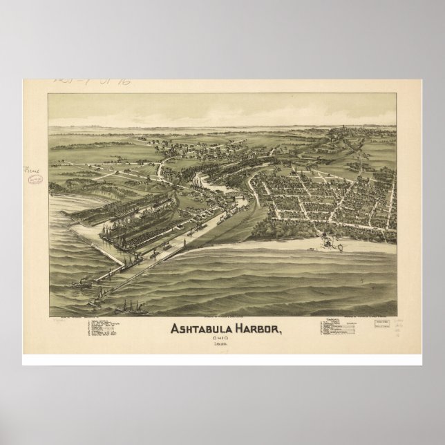1896 Ashtabula Harbour, OH Birds Öga Panoramic Kar Poster (Framsidan)