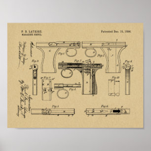 1896 Gun Magazine Patent Art Teckning Skriv ut Poster