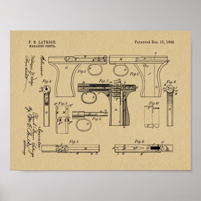 1896 Gun Magazine Patent Art Teckning Skriv ut Poster (Framsidan)