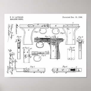 1896 Gun Magazine Patent Art Teckning Skriv ut Poster