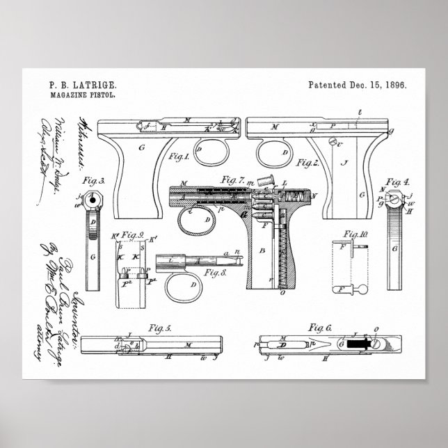 1896 Gun Magazine Patent Art Teckning Skriv ut Poster (Framsidan)