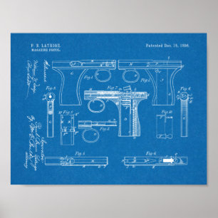 1896 Gun Magazine Patent Art Teckning Skriv ut Poster