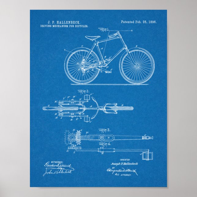 1896 Kontinuerlig utskrift av patenterad cykeldesi Poster (Framsidan)