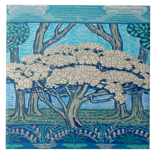 1896 maj Träd Frieze, designad av Walter Crane Kakelplatta (Framsidan)