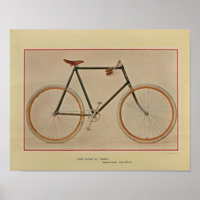 1896 Patee Bicycle Färg och Art Print Poster (Framsidan)