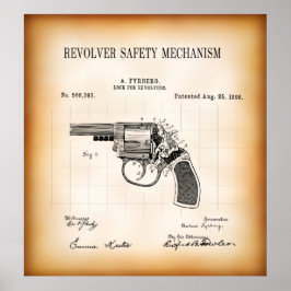1896 PATENT FÖR REVOLVER SÄKERHETSMEKANISM POSTER