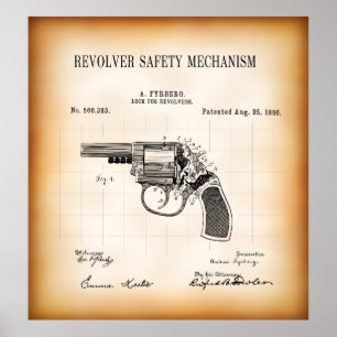 1896 PATENT FÖR REVOLVER SÄKERHETSMEKANISM POSTER