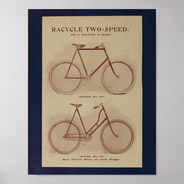 1896 racycle 2 Speed Bicycle and Art Print Poster (Framsidan)