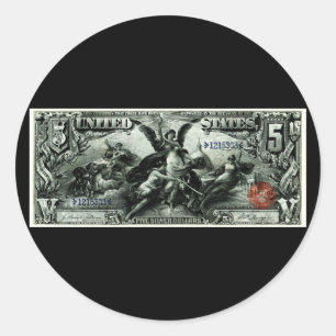 1896 US fem dollar silvercertifikat Runt Klistermärke