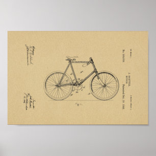 1896-Vintagars cykelpatentutskrift Gammal Poster