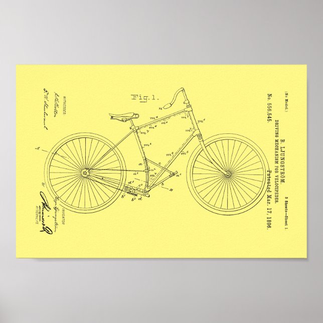 1896 Vintage Cycle Velocipede Patent Print Poster (Framsidan)