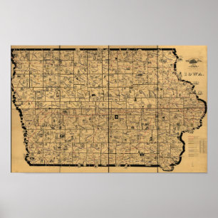 1897 antika karta av ruttar för Iowa stångleverans Poster