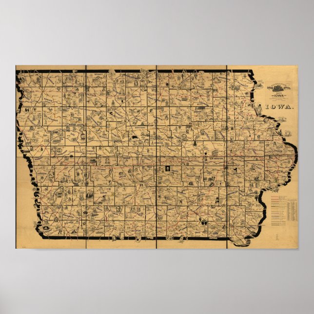 1897 Antique Karta i Iowa Rail Delivery Res Poster (Framsidan)