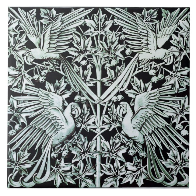 1897 Antique Macaws och Flygplan Träd Mönster Kakelplatta (Framsidan)
