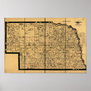 1897 Antique Railroad Karta of Nebraska Poster