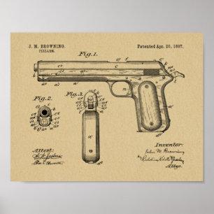 1897 Browning Gun Patent Art Teckning Print Poster