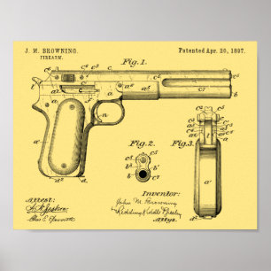 1897 Browning Gun Patent Art Teckning Print Poster