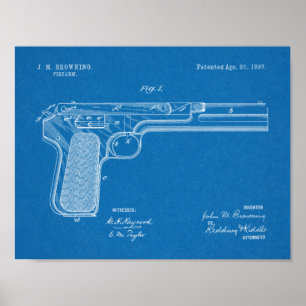 1897 Browning Gun Patent Art Teckning Print Poster