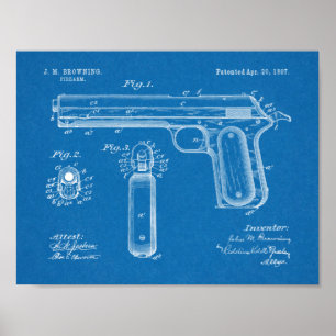 1897 Browning Gun Patent Art Teckning Print Poster