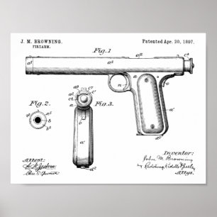 1897 Browning Gun Patent Art Teckning Print Poster