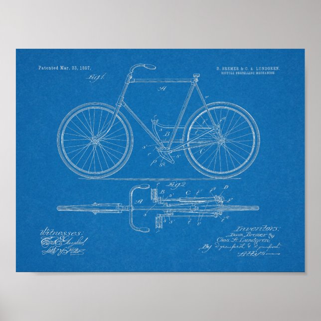 1897 Chainless Cycle Patent Art Teckning Skriv ut Poster (Framsidan)