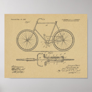 1897 Chainless Cycle Patent Art Teckning Skriv ut Poster