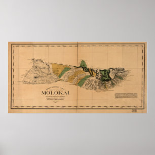 1897 Karta i Molokai - Hawaiianska ön Poster