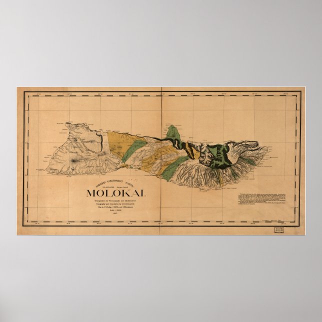 1897 Karta i Molokai - Hawaiianska ön Poster (Framsidan)
