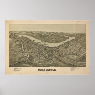 1897 Morgantown, WV Bird's Öga View Panoramic Kart Poster