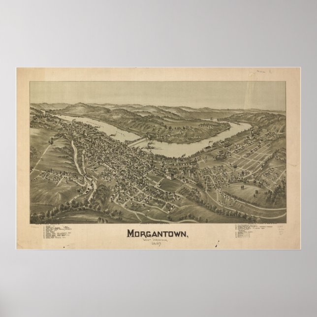 1897 Morgantown, WV Bird's Öga View Panoramic Kart Poster (Framsidan)