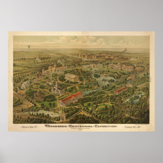 1897 Nashville, TN Centennial Expo Panoramic Karta Poster (Framsidan)