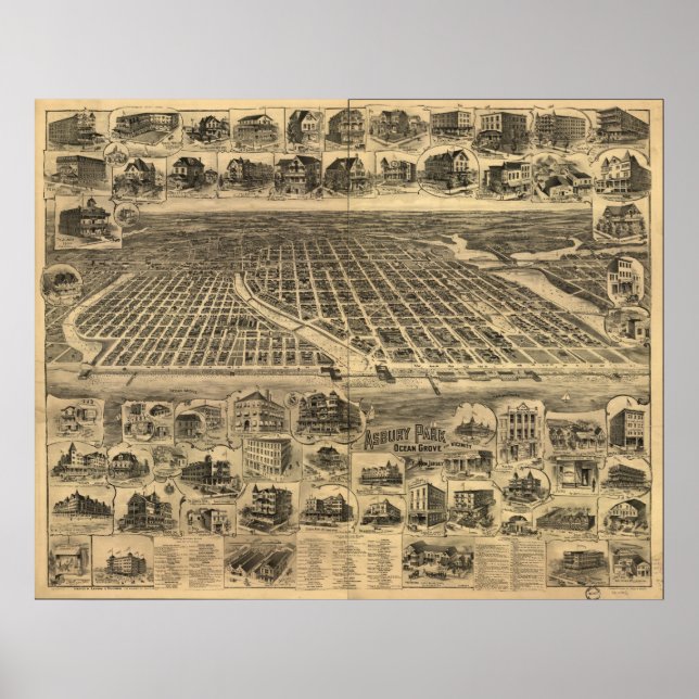 1897 Ocean Grove & Asbury Park, NJ Panoramic Karta Poster (Framsidan)