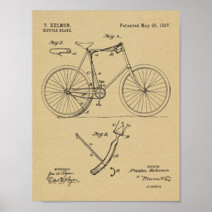 1897 Skriv ut med Teckning för cykelbromsning Poster