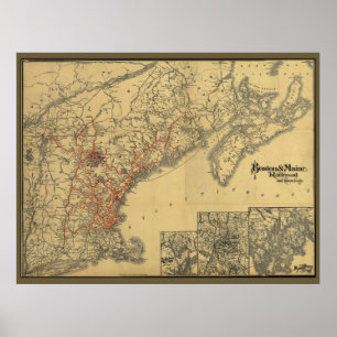 1898 Boston till Maine Railroad Karta Poster