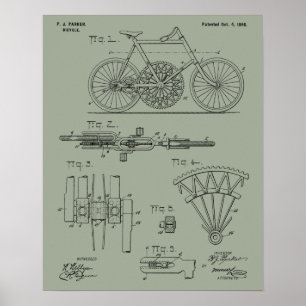 1898 Chainless Gear to Gear Bicycle Patent Print Poster