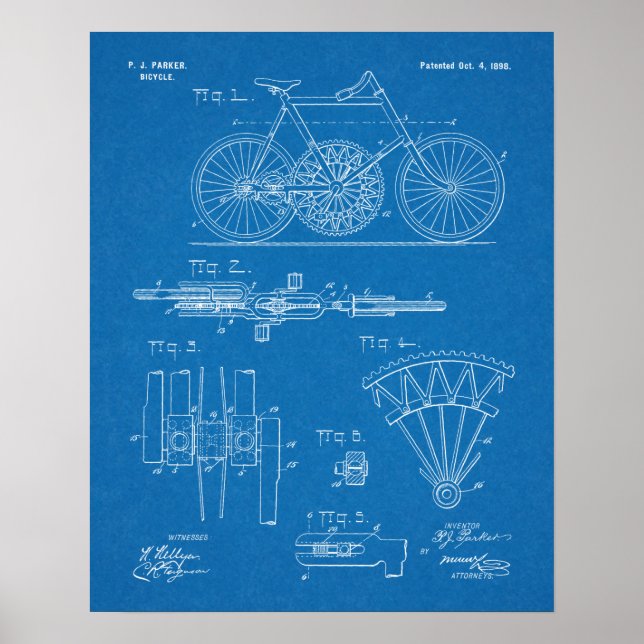 1898 Chainless Gear to Gear Bicycle Patent Print Poster (Framsidan)
