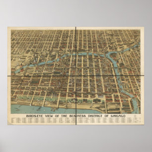 1898 Chicago, IL-fågelöga beskådar den panorama Poster