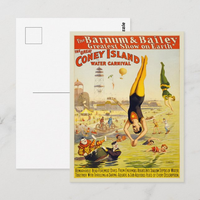 1898 Coney Island-sidoshowaffisch Vykort (Fram/baksida)