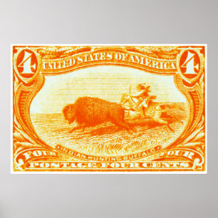 1898 Indisk jakt Buffalo Frimärke Poster