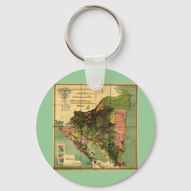 1898 Officiell Karta i Nicaragua Nyckelring (Framsida)