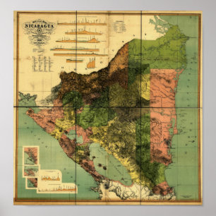 1898 Officiell Karta i Nicaragua Poster