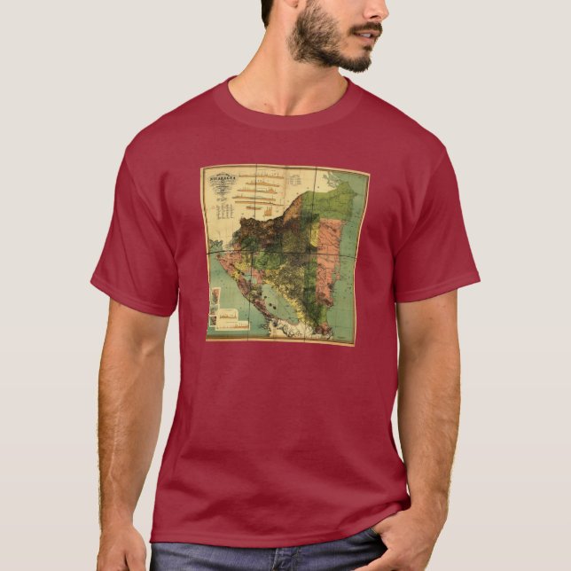 1898 officiella karta av Nicaragua Tee Shirt (Framsida)