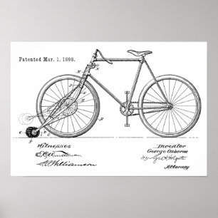 1898 Vintage Bicycle Patent Art-utskrift Anpassa Poster