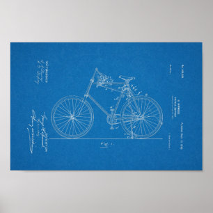 1898 Vintage Bicycle Patent Blueprint Art-utskrift Poster